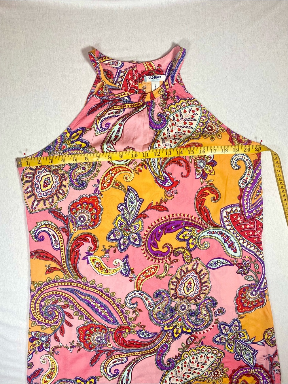 Old Navy A-Line Dress Pink Orange Purple Paisley Knee High Neck Sleeveless L - Picture 7 of 8